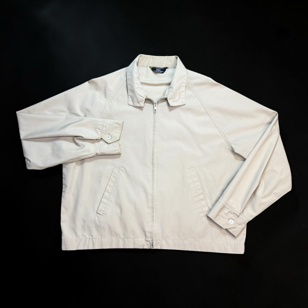 VTG 70s 80s Sears Mens L Beige Harrington Jacket Cotton Poly Sri Lanka Full Zip